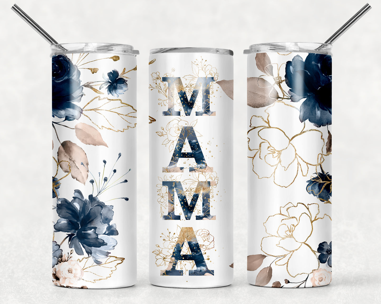 Mama Blue Floral Tumbler