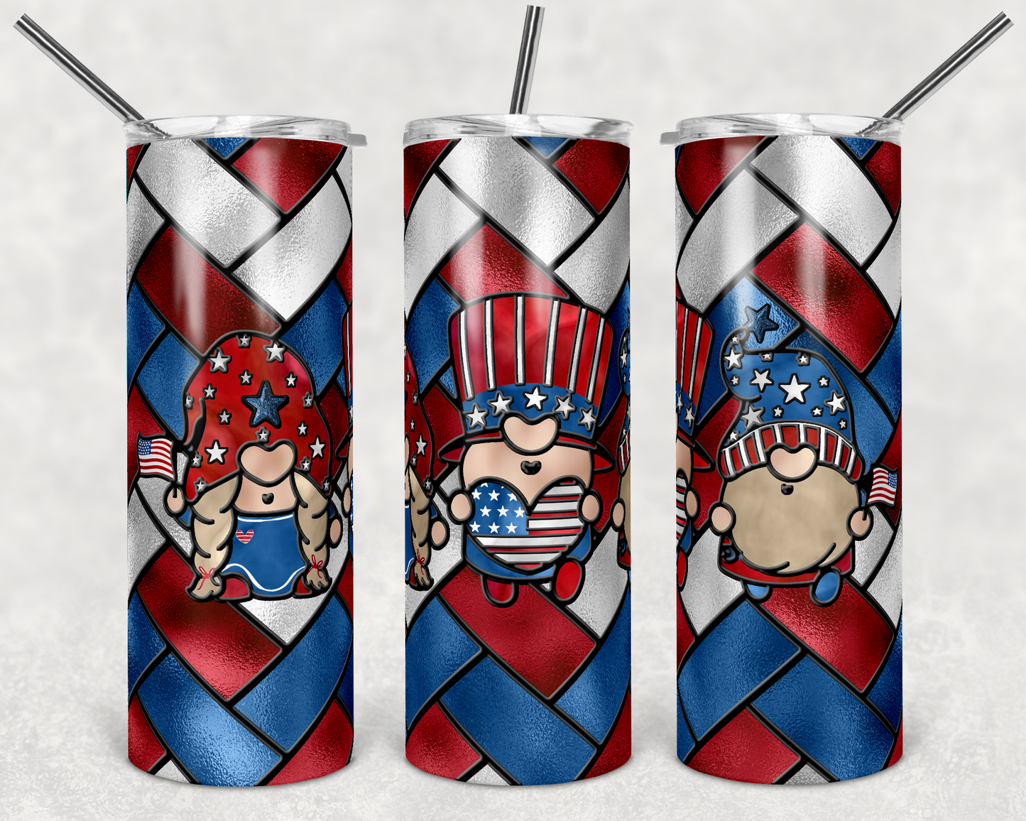 Gnome 4th July stained glass Tumbler