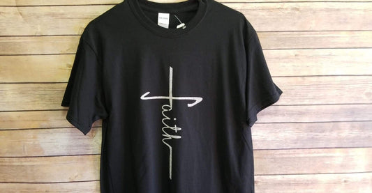 Faith tshirt with word/design in glitter vinyl
