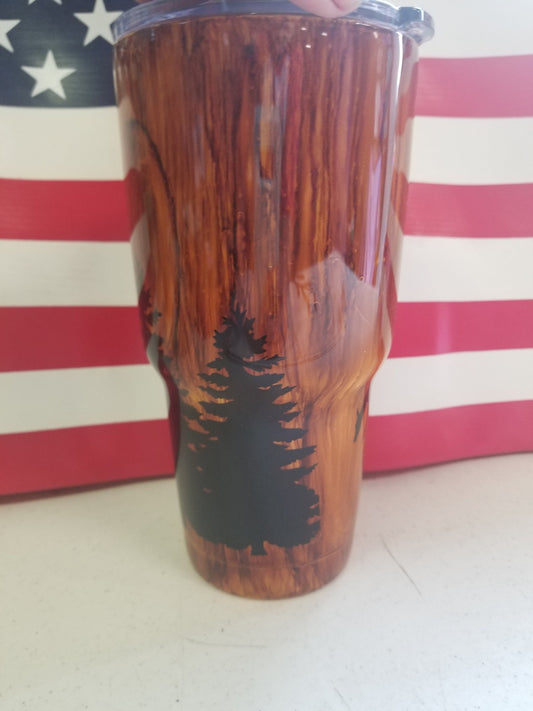 Woodgrain 30 ounce tumbler buck doe deer trees custom