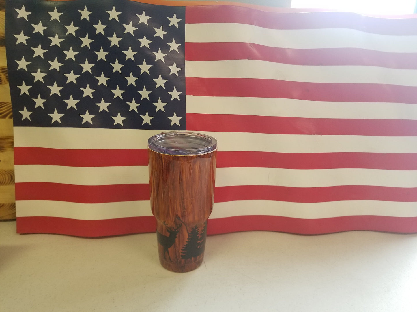 Woodgrain 30 ounce tumbler buck doe deer trees custom