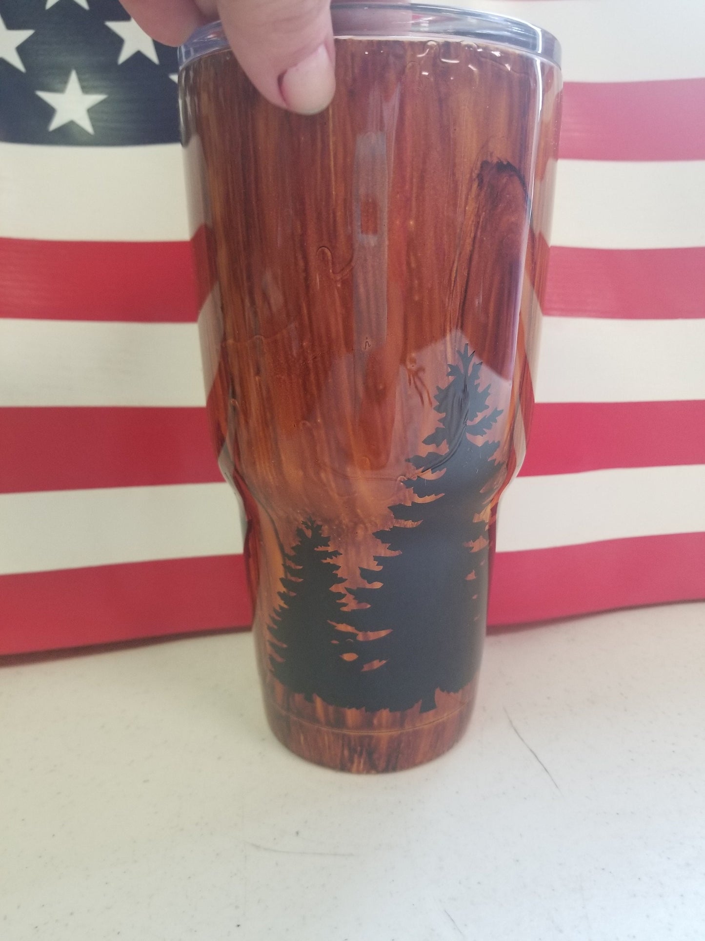 Woodgrain 30 ounce tumbler buck doe deer trees custom