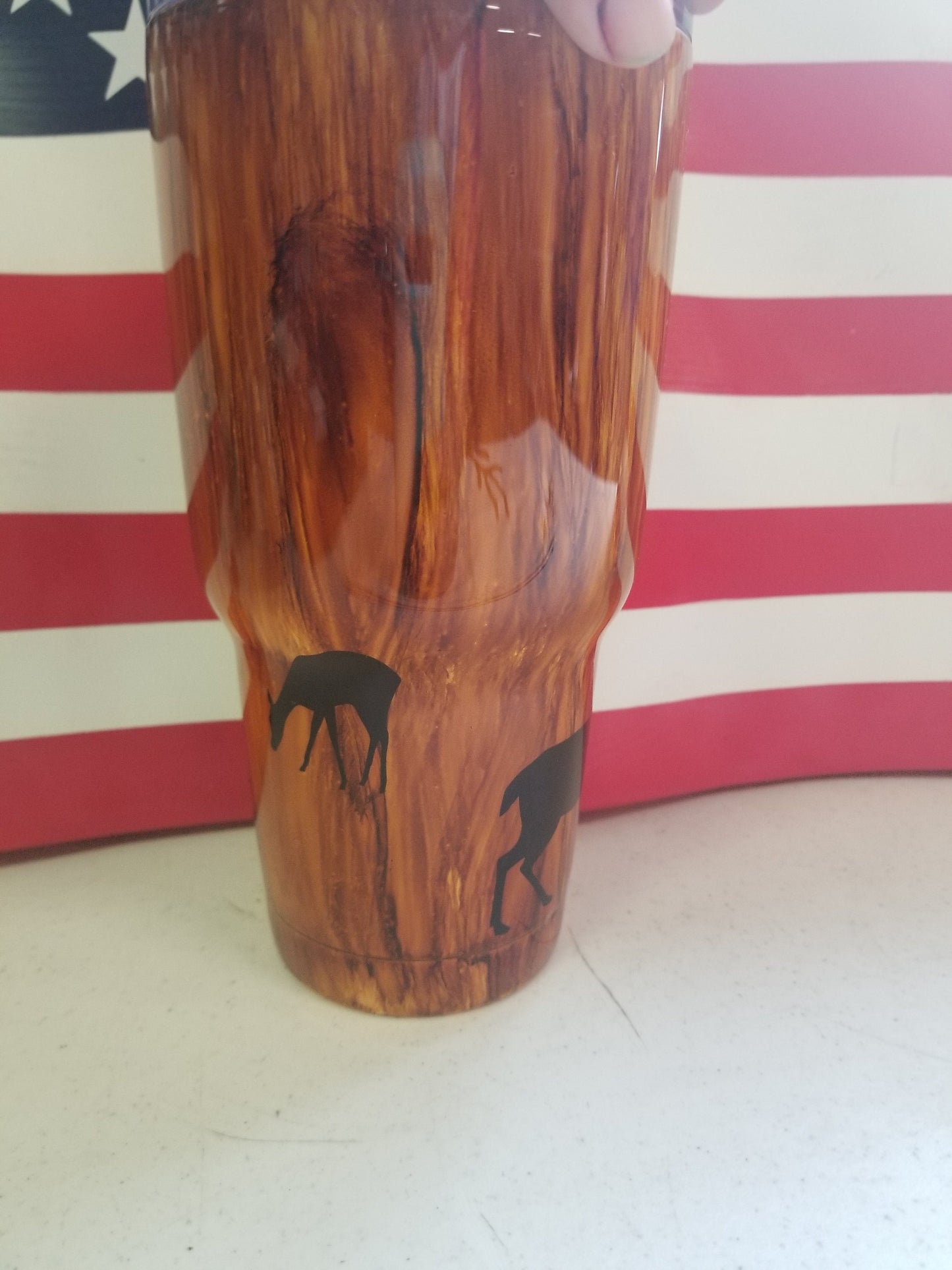 Woodgrain 30 ounce tumbler buck doe deer trees custom