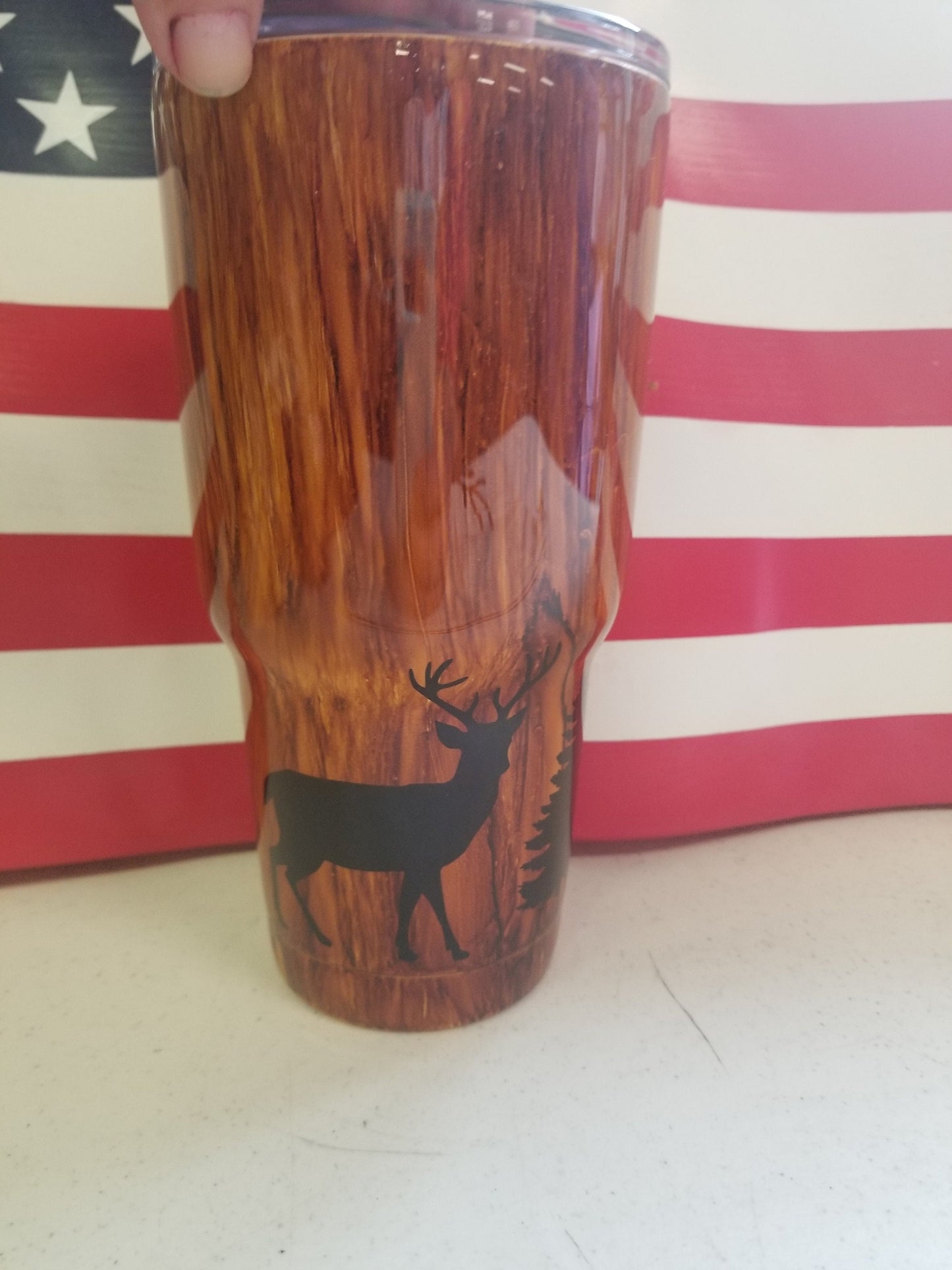 Woodgrain 30 ounce tumbler buck doe deer trees custom