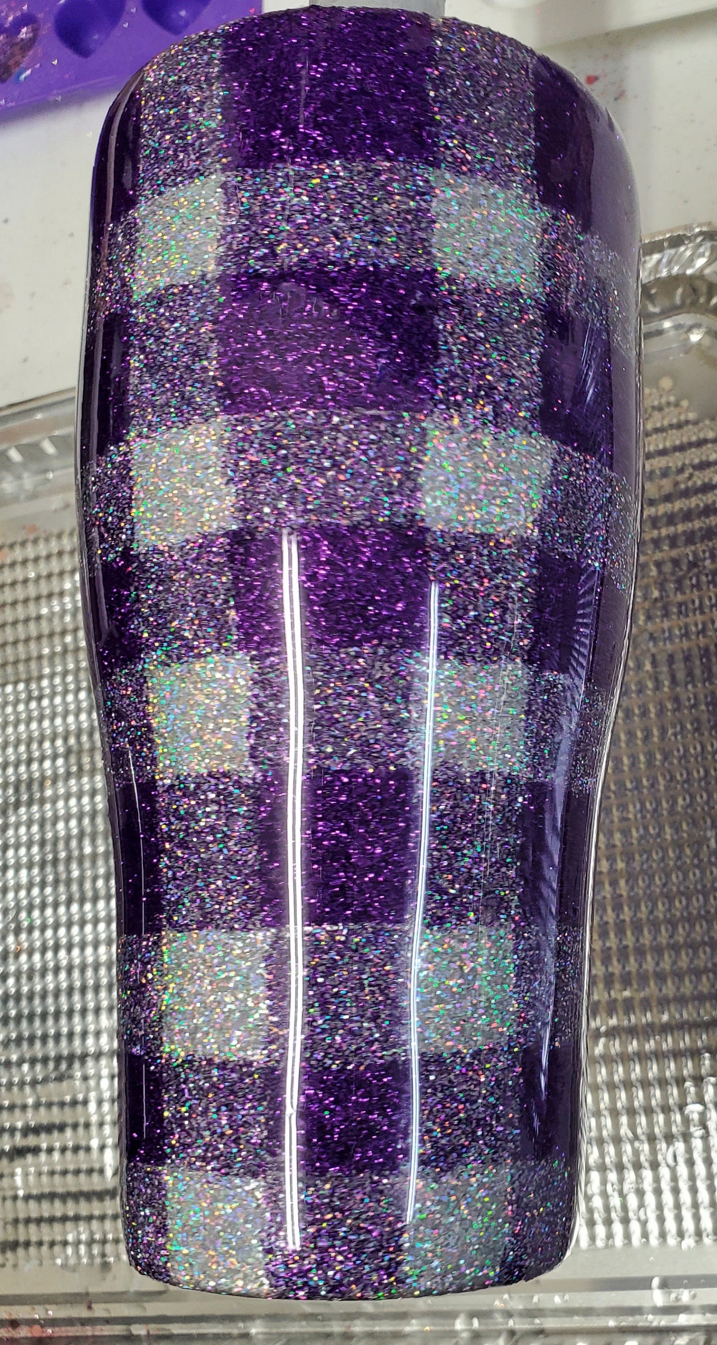 Mama Bear Purple Silver Buffalo Plaid Glitter Tumbler