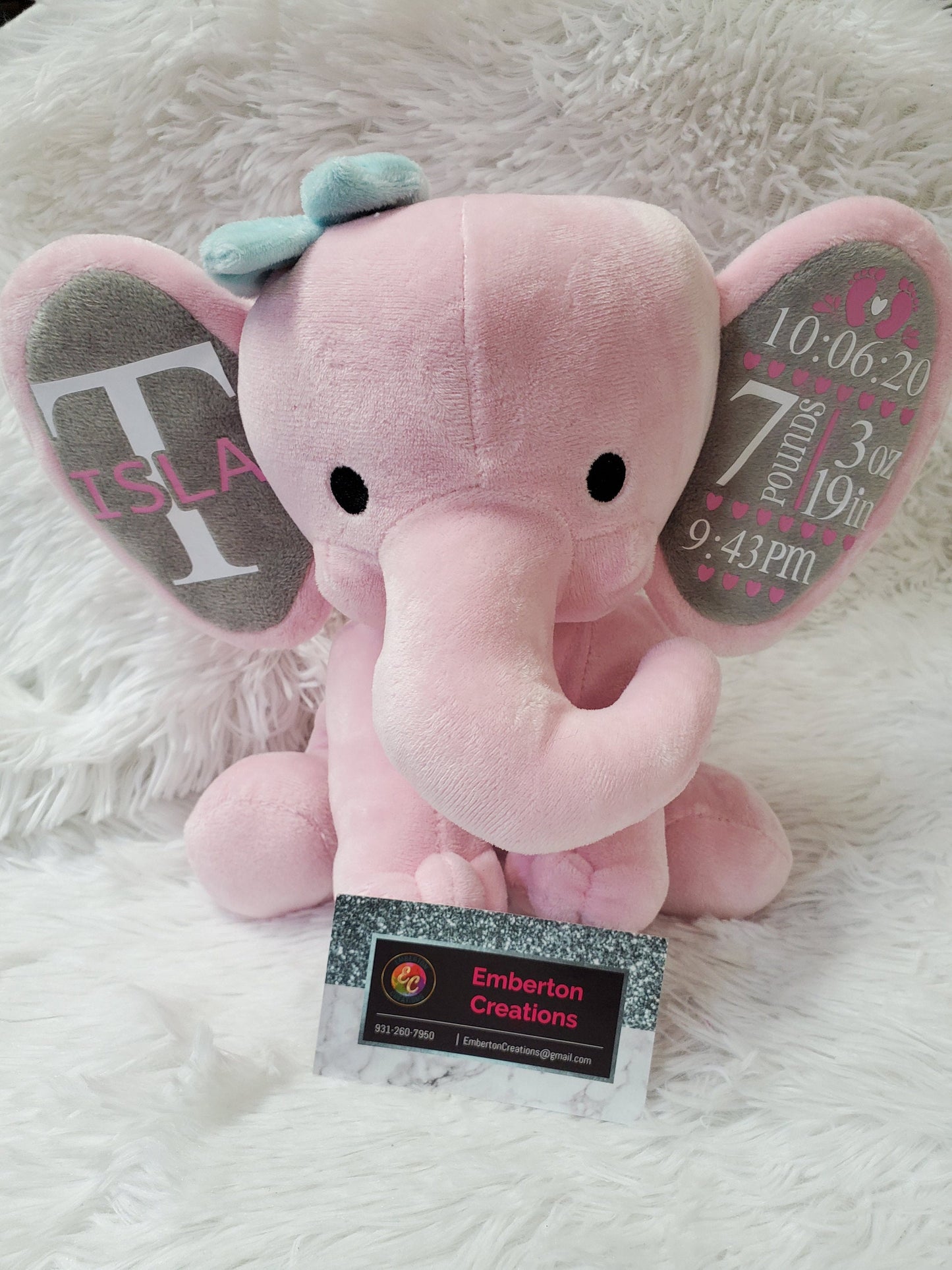 Baby Boy or Girl Birth Stats Stuffed Elephant